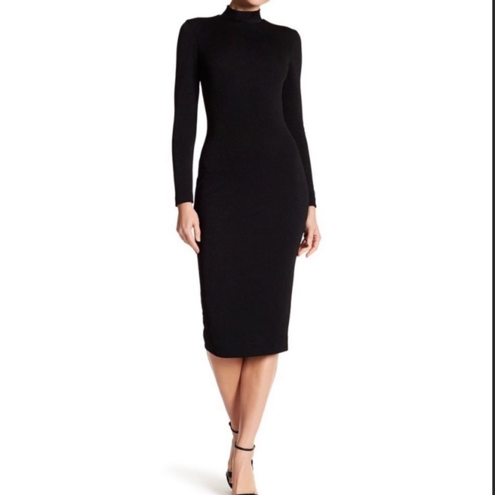 Dress The Population Quinn Black Mock Neck Midi Dress L